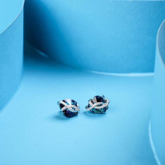 Infinity Heart Earrings Sterling Silver Love Earrings Embellished with Crystals - Picture 2 of 7